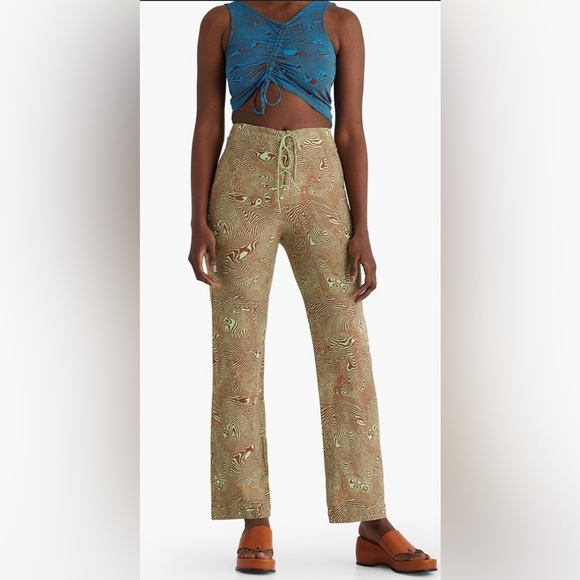 Paloma Wool Green and Brown Wide Leg Pants